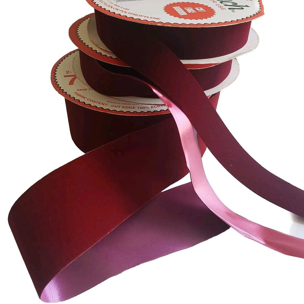 Vel-Touch Vintage Velvet Ribbon Spools Red Burgundy Wine 1 1/4" & 2 1/2" 3 Rolls